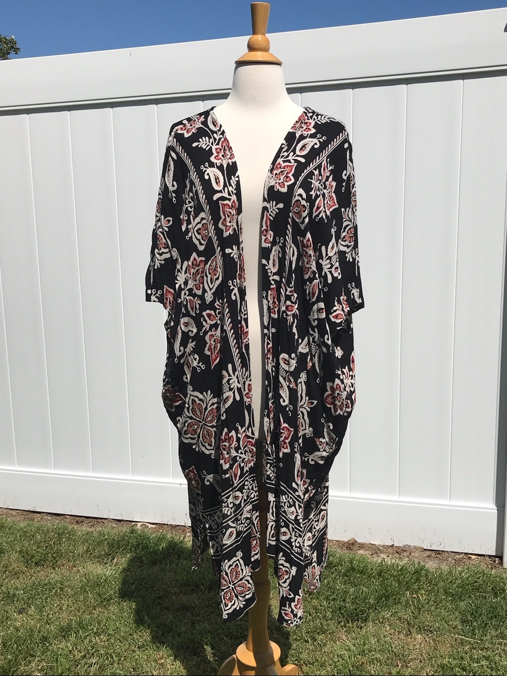 Angie Long Length Oversized Bohemian Open Front Kimono Cardigan Size Small